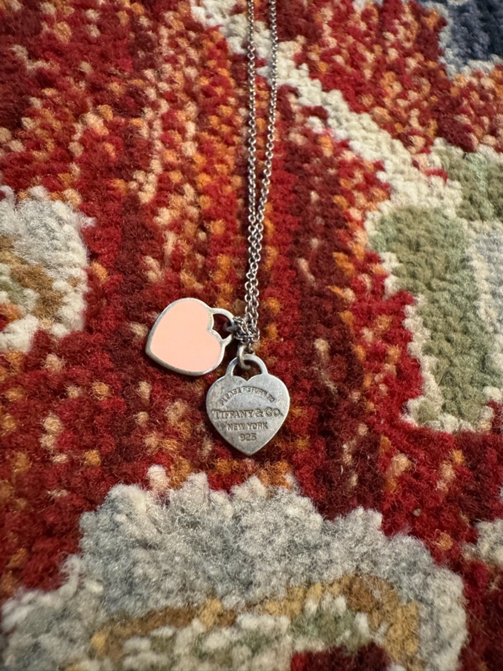 Tiffany & Co Return To Tiffany Double Heart Pink Pendant Necklace